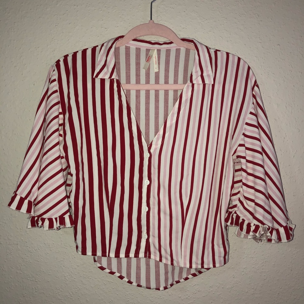 True Destiny Striped Blouse Crop Top Sz L